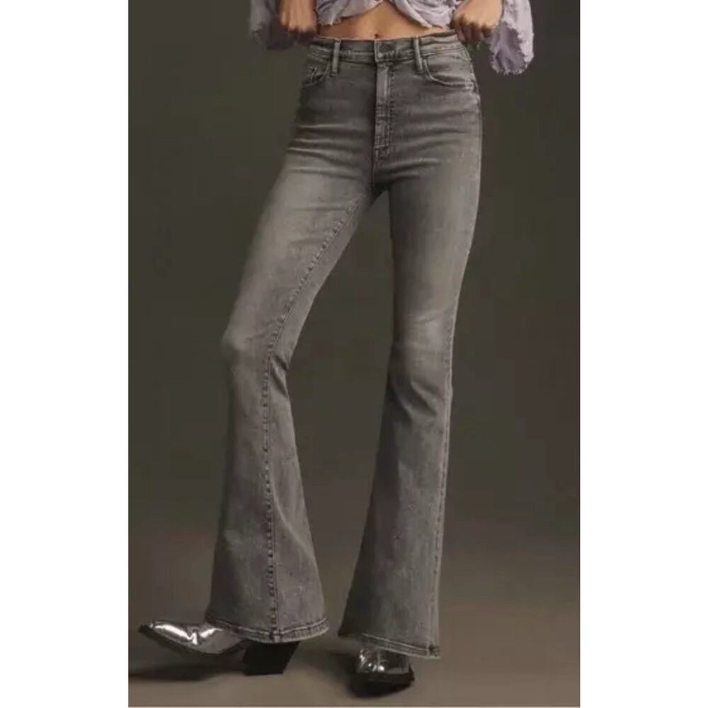 MOTHER Gray Flare Wide Leg Jeans with Modern Style